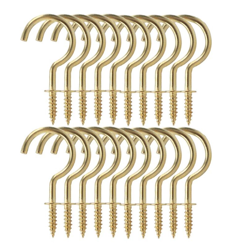 20pcs Cup Ceiling Hooks 1-1/2 Inch Metal Screw-in Ceiling Wall Hooks Gold Tone